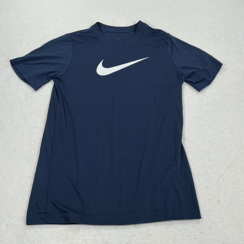 Nike Dri-FIT Training Shirt Mens Large Navy Blue Short Sleeve Swoosh Logo Tee